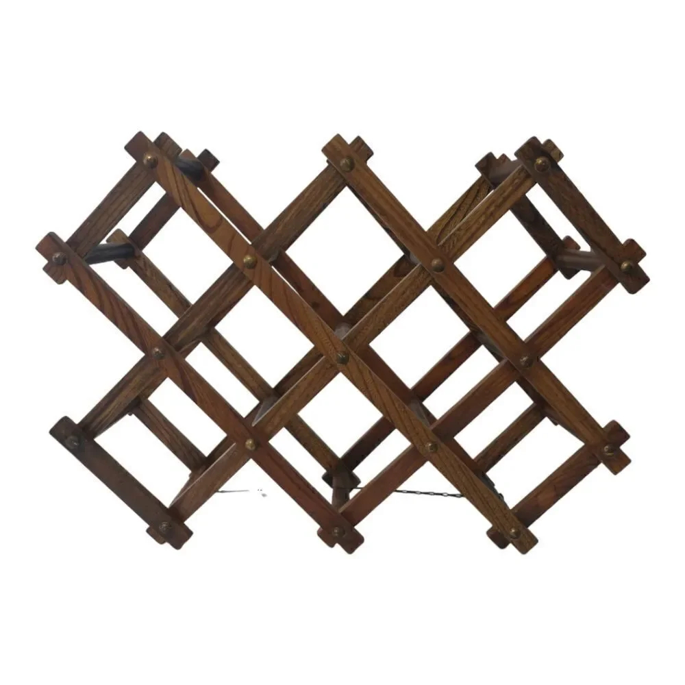 Wood Accordion Wine Bottle Rack Sturdy MCM Expandable Holds‎ 10 Bottles Heavy
